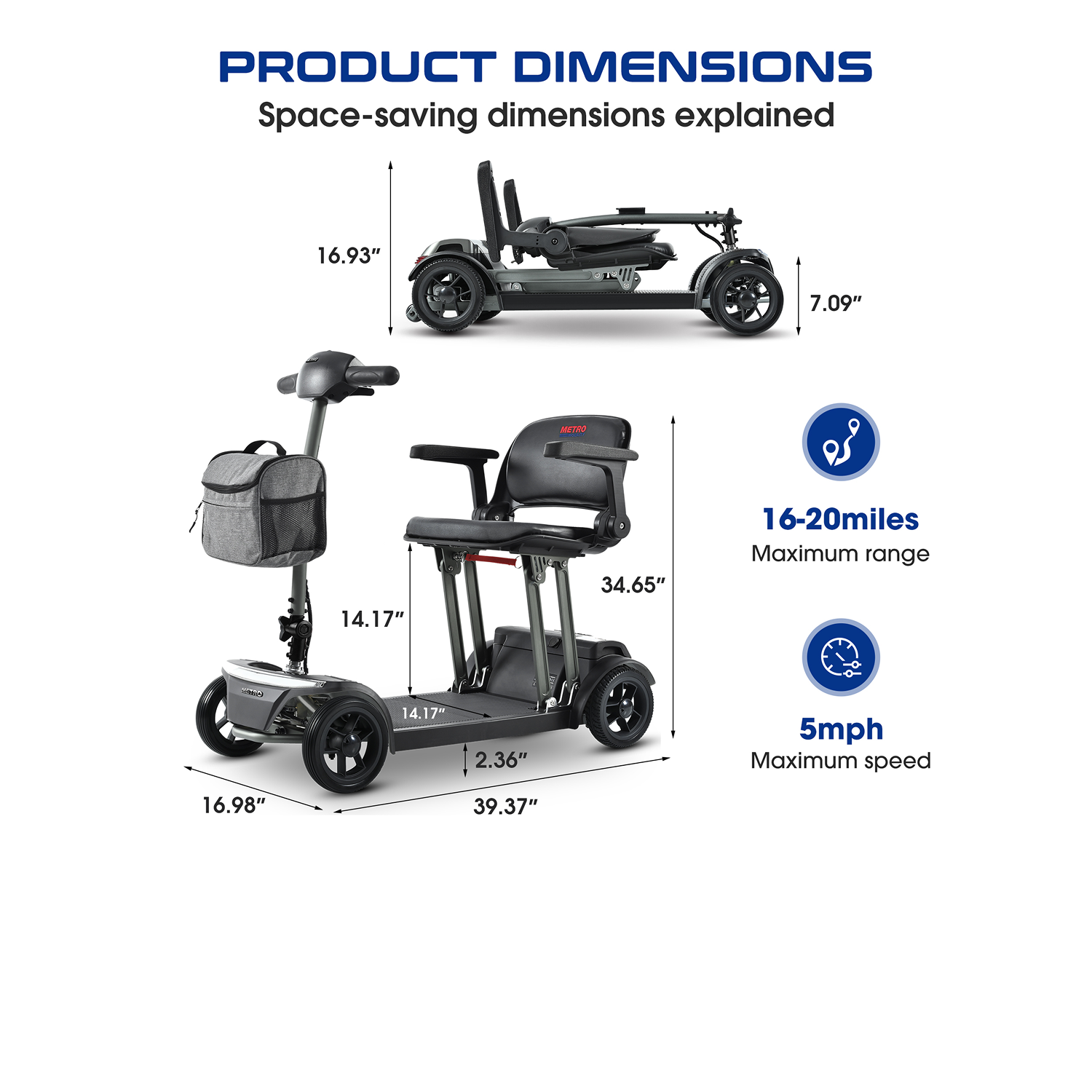 Lightweight Foldable Mobility Scooter - Long Range